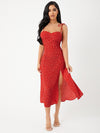 Ditsy Floral Knot Shoulder Shirred Back Split Thigh Slip Dress