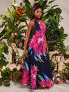 SXY Tropical Print Backless Dress