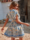 Floral Print Surplice Neck Butterfly Sleeve Dress