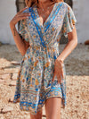 Floral Print Surplice Neck Butterfly Sleeve Dress
