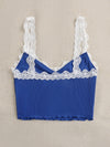 Contrast Lace Lettuce Trim Rib knit Crop Cami Top