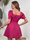 Square Neck Puff Sleeve Shirred Waist Dress