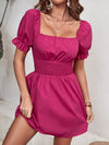 Square Neck Puff Sleeve Shirred Waist Dress