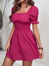 Square Neck Puff Sleeve Shirred Waist Dress