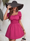 Square Neck Puff Sleeve Shirred Waist Dress
