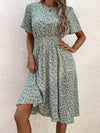 Ditsy Floral Print Shirred A line Dress