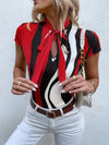Block Striped Tie Neck Blouse
