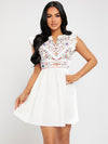 PETITE Notch Neck Floral Embroidery Dress