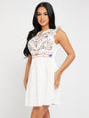 PETITE Notch Neck Floral Embroidery Dress