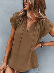  Butterfly Sleeve Tie Neck Blouse