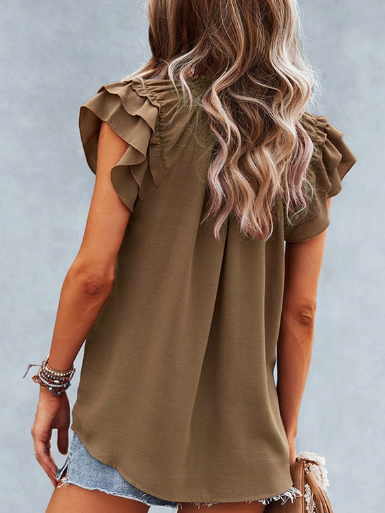 Butterfly Sleeve Tie Neck Blouse