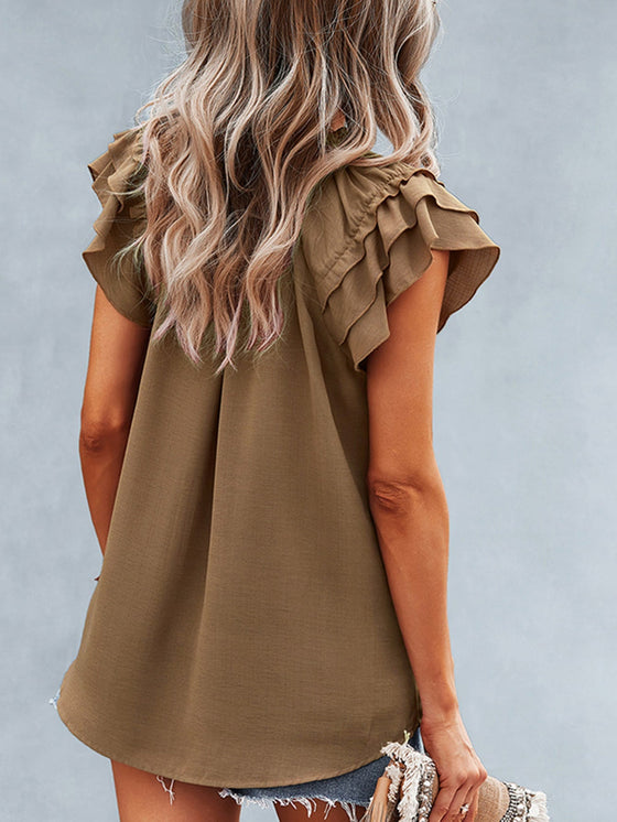 Butterfly Sleeve Tie Neck Blouse