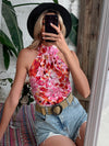 Keyhole Back Allover Floral Top