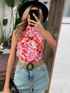 Keyhole Back Allover Floral Top