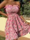 Shirred Bodice Layered Allover Floral Tube Dress