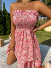 Shirred Bodice Layered Allover Floral Tube Dress