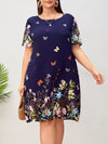 Plus Floral Butterfly Print Tunic Dress
