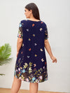 Plus Floral Butterfly Print Tunic Dress