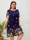 Plus Floral Butterfly Print Tunic Dress