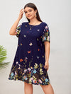 Plus Floral Butterfly Print Tunic Dress