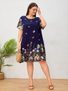 Plus Floral Butterfly Print Tunic Dress
