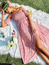 Ditsy Floral Off Shoulder Shirred Wrap Hem Dress