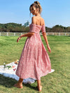 Ditsy Floral Off Shoulder Shirred Wrap Hem Dress