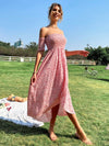 Ditsy Floral Off Shoulder Shirred Wrap Hem Dress