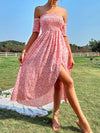 Ditsy Floral Off Shoulder Shirred Wrap Hem Dress