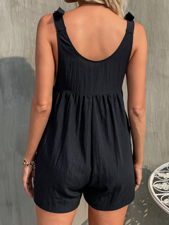 1pc Bow Shoulder Solid Romper