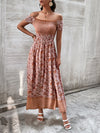 Floral Print Off Shoulder Shirred Split Thigh Dress