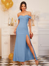 Foldover Off Shoulder Split Thigh Dress