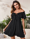 Off Shoulder Ruffle Trim Knot Front Dress