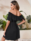 Off Shoulder Ruffle Trim Knot Front Dress