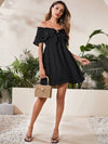 Off Shoulder Ruffle Trim Knot Front Dress