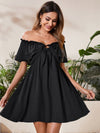 Off Shoulder Ruffle Trim Knot Front Dress
