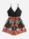 Tropical Print Belted Cami Romper