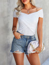 Solid Off The Shoulder Cross Wrap Tee