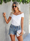 Solid Off The Shoulder Cross Wrap Tee