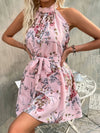 Floral Print Belted Halter Dress