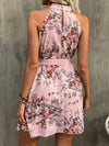 Floral Print Belted Halter Dress