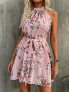 Floral Print Belted Halter Dress