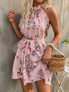 Floral Print Belted Halter Dress