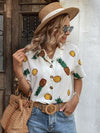 Pineapple Print Lapel Neck Blouse