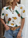 Pineapple Print Lapel Neck Blouse