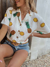 Pineapple Print Lapel Neck Blouse