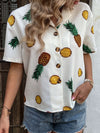 Pineapple Print Lapel Neck Blouse