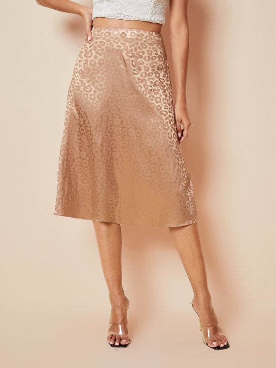 BAE Zipper Side Leopard Satin Skirt