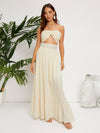 Peekaboo Ruched Bust Open Back Halter Dress