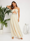 Peekaboo Ruched Bust Open Back Halter Dress